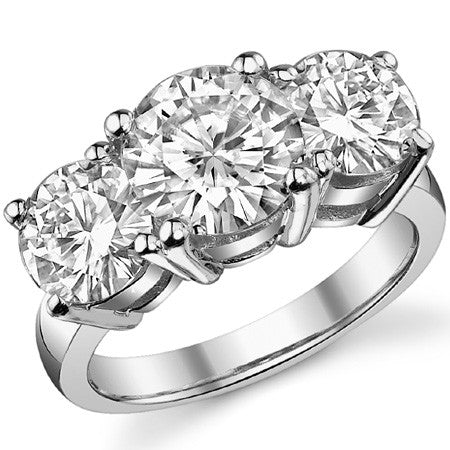 5.0ct (8.5mm,7.0mm) Round Brilliant Moissanite Three Stone Ring