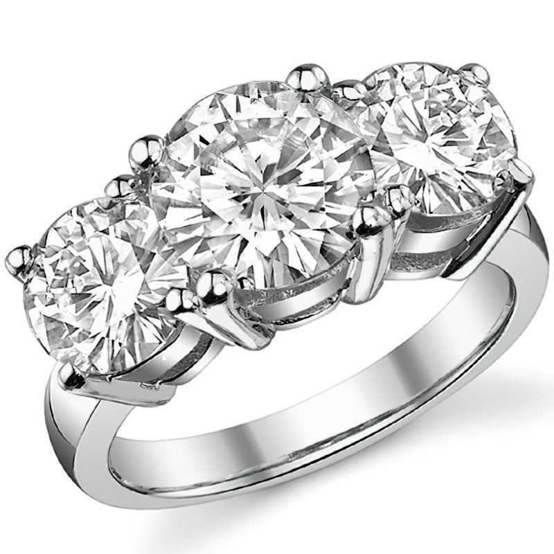 5.0ct (8.5mm,7.0mm) Round Brilliant Moissanite Three Stone Ring