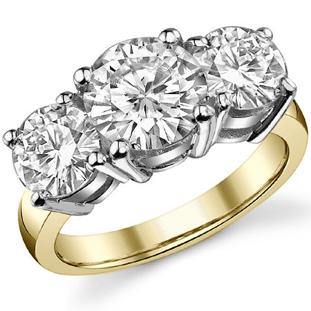 4.5ct (8.5mm,6.5mm) Round Brilliant Moissanite Three Stone Ring
