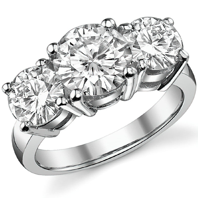 4.5ct (8.5mm,6.5mm) Round Brilliant Moissanite Three Stone Ring