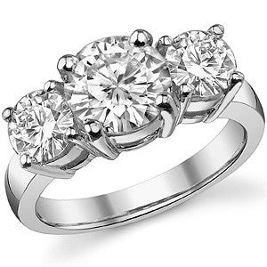 4.0ct (8.5mm,6.0mm) Round Brilliant Moissanite Three Stone Ring