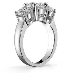 4.0ct (8.5mm,6.0mm) Round Brilliant Moissanite Three Stone Ring