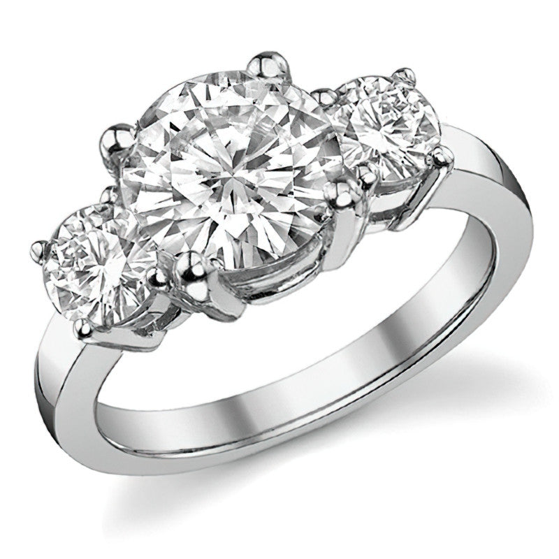 3.2ct (8.5mm,4.5mm) Round Brilliant Moissanite Three Stone Ring