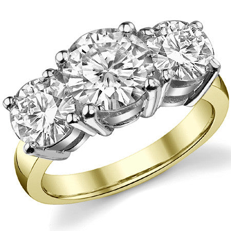 4.0ct (8.0mm,6.5mm) Round Brilliant Moissanite Three Stone Ring