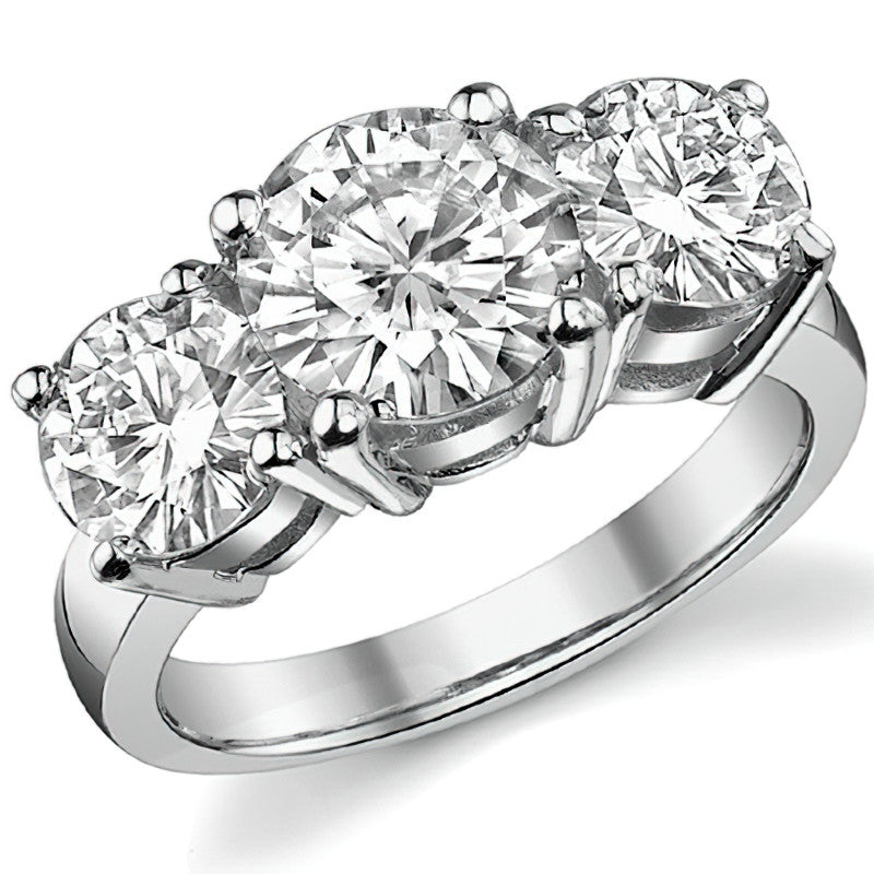 4.0ct (8.0mm,6.5mm) Round Brilliant Moissanite Three Stone Ring