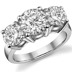 4.0ct (8.0mm,6.5mm) Round Brilliant Moissanite Three Stone Ring