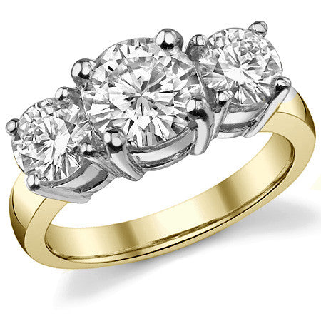 3.5ct (8mm,6.0mm) Round Brilliant Moissanite Three Stone Ring