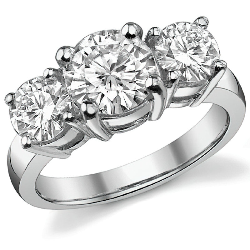3.5ct (8mm,6.0mm) Round Brilliant Moissanite Three Stone Ring