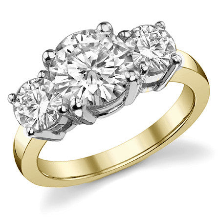 3.0ct (8.0mm,5.0mm) Round Brilliant Moissanite Three Stone Ring