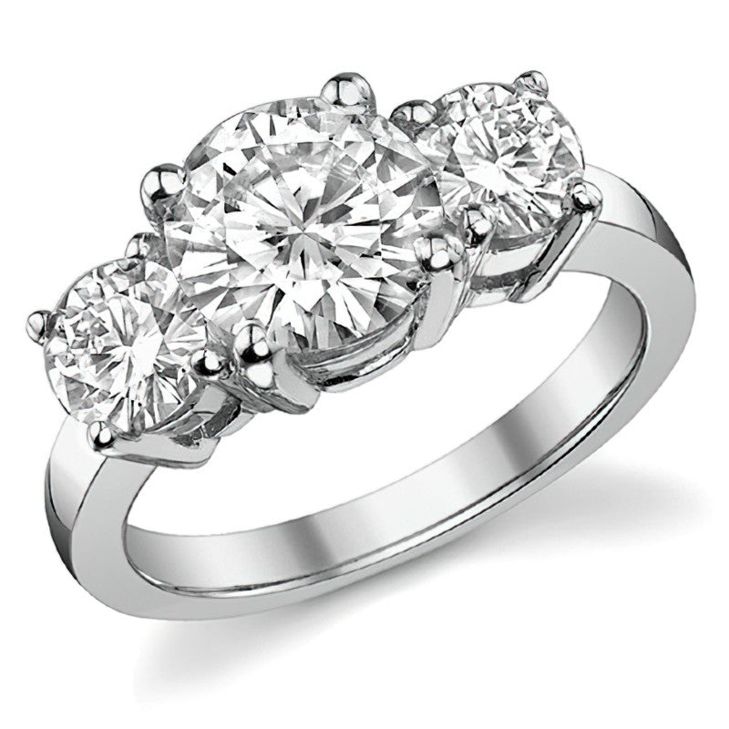 3.0ct (8.0mm,5.0mm) Round Brilliant Moissanite Three Stone Ring
