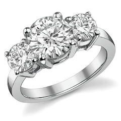 3.0ct (8.0mm,5.0mm) Round Brilliant Moissanite Three Stone Ring