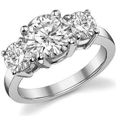 3.0ct (8.0mm,5.0mm) Round Brilliant Moissanite Three Stone Ring