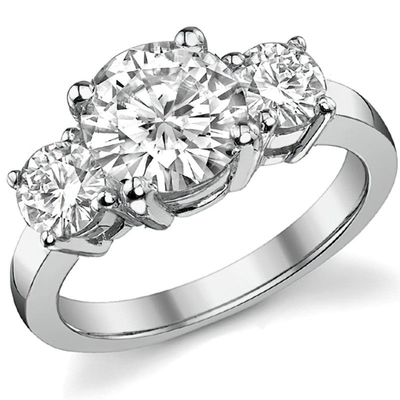 2.7ct (8.0mm,4.5mm) Round Brilliant Moissanite Three Stone Ring