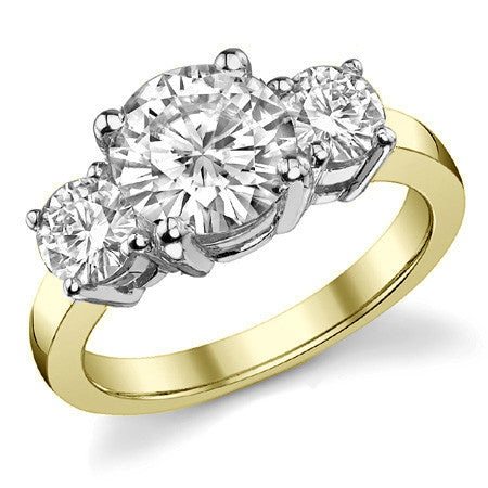 2.7ct (8.0mm,4.5mm) Round Brilliant Moissanite Three Stone Ring