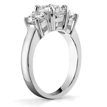 2.7ct (8.0mm,4.5mm) Round Brilliant Moissanite Three Stone Ring