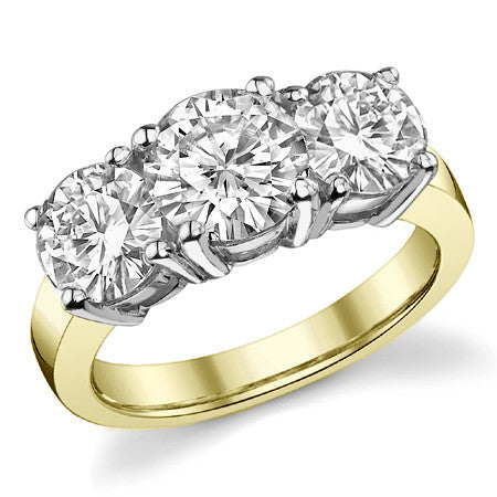 3.5ct (7.5mm,6.5mm) Round Brilliant Moissanite Three Stone Ring