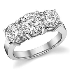 3.5ct (7.5mm,6.5mm) Round Brilliant Moissanite Three Stone Ring