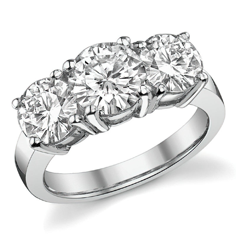 3.5ct (7.5mm,6.5mm) Round Brilliant Moissanite Three Stone Ring