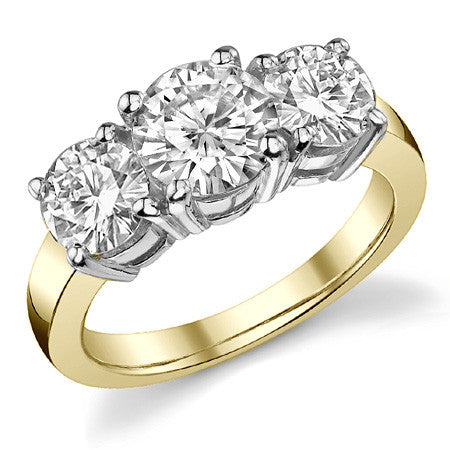 3.0ct (7.5mm,6mm) Round Brilliant Moissanite Three Stone Ring