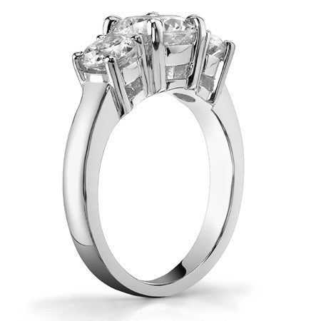 3.0ct (7.5mm,6mm) Round Brilliant Moissanite Three Stone Ring