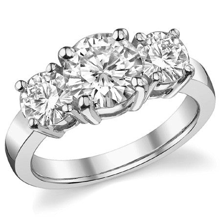 2.5ct (7.5mm,5mm) Round Brilliant Moissanite Three Stone Ring