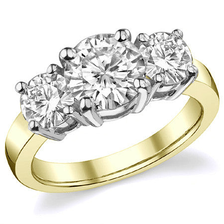 2.5ct (7.5mm,5mm) Round Brilliant Moissanite Three Stone Ring