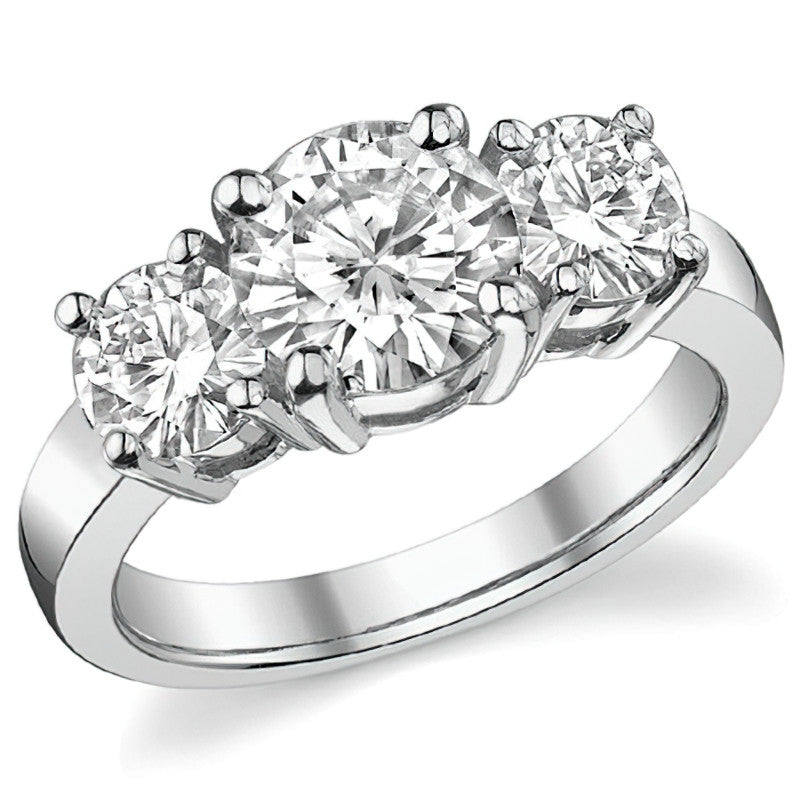 2.5ct (7.5mm,5mm) Round Brilliant Moissanite Three Stone Ring