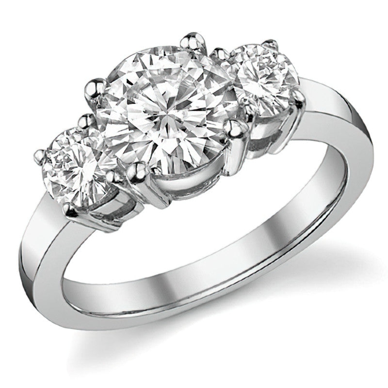 2.2ct (7.5mm,4.5mm) Round Brilliant Moissanite Three Stone Ring