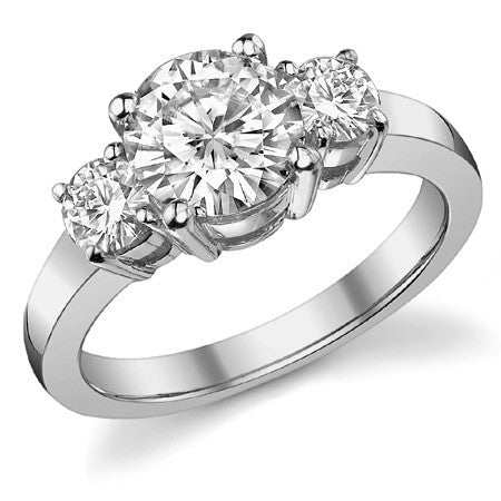 2.0ct (7.5mm,4mm) Round Brilliant Moissanite Three Stone Ring