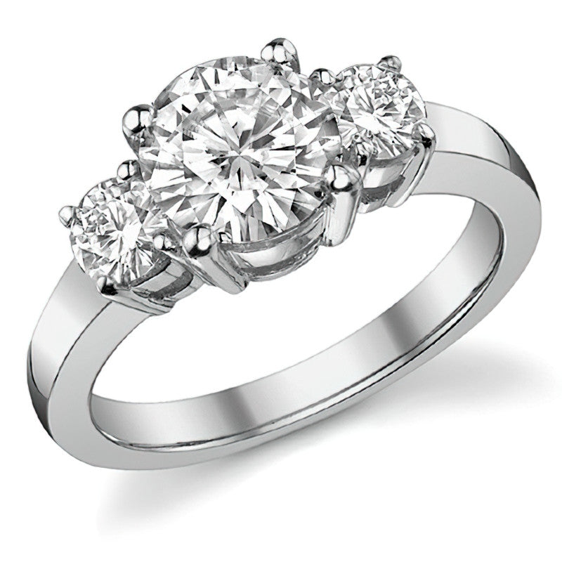 2.0ct (7.5mm,4mm) Round Brilliant Moissanite Three Stone Ring