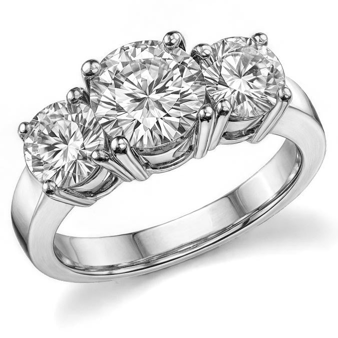 2.75ct (7mm,6mm) Round Brilliant Moissanite Three Stone Ring