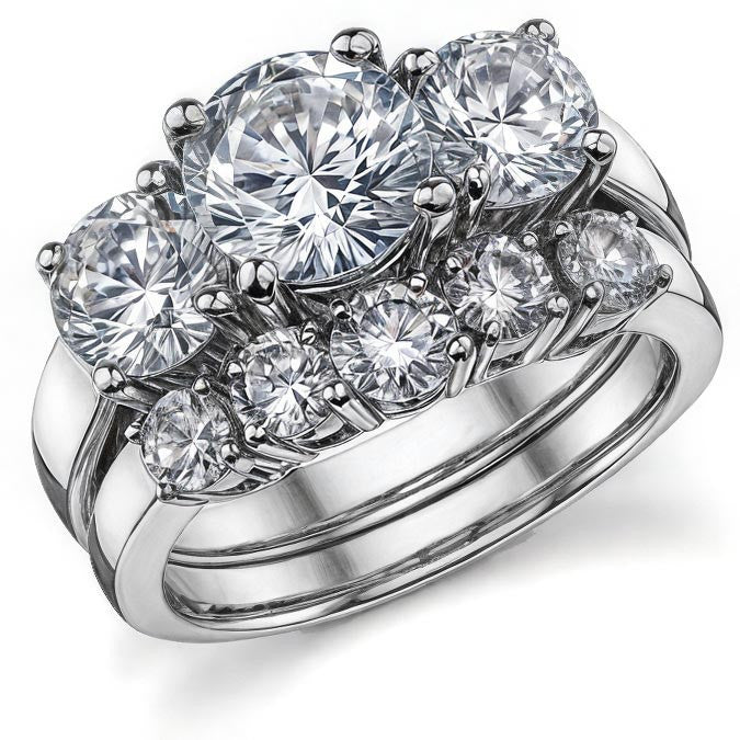 2.75ct (7mm,6mm) Round Brilliant Moissanite Three Stone Ring