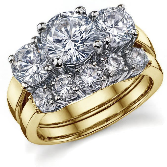 2.75ct (7mm,6mm) Round Brilliant Moissanite Three Stone Ring