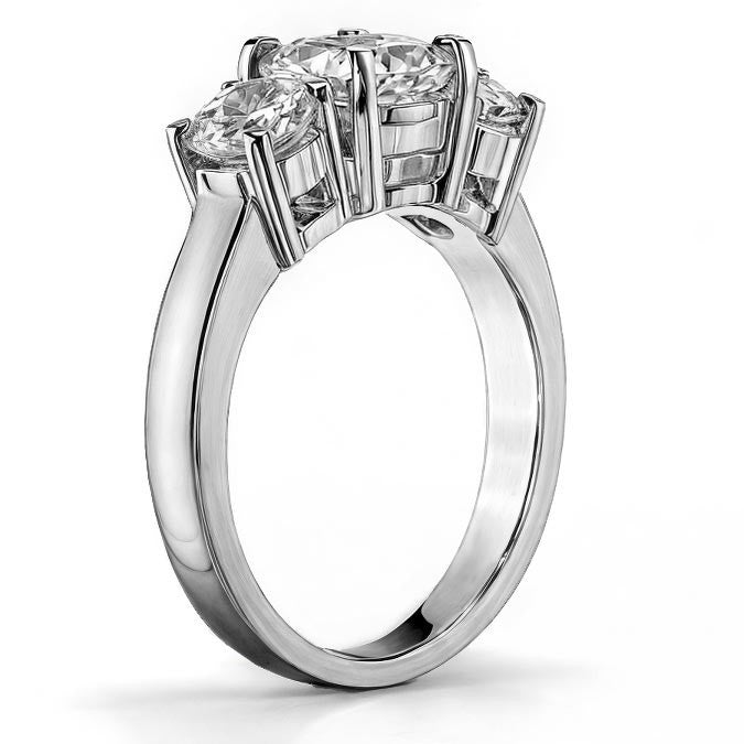 2.75ct (7mm,6mm) Round Brilliant Moissanite Three Stone Ring