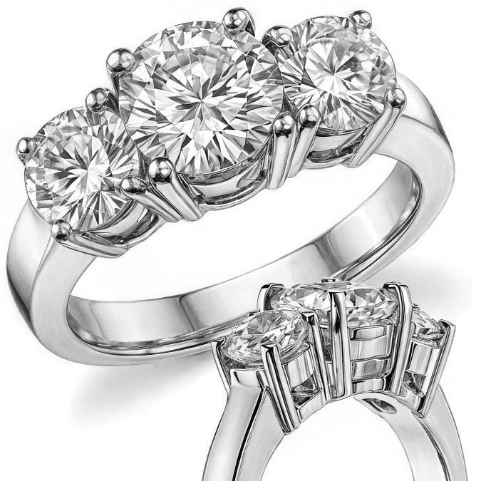 2.75ct (7mm,6mm) Round Brilliant Moissanite Three Stone Ring