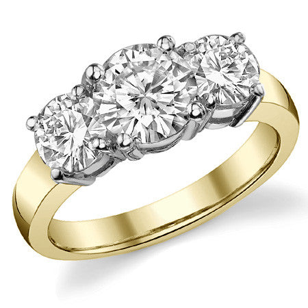 2.25ct (7mm,5mm) Round Brilliant Moissanite Three Stone Ring