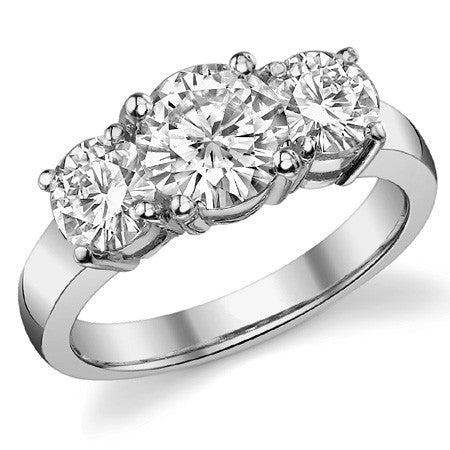 2.25ct (7mm,5mm) Round Brilliant Moissanite Three Stone Ring
