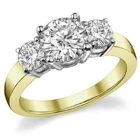 1.9ct (7mm,4.5mm) Round Brilliant Moissanite Three Stone Ring
