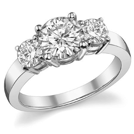 1.9ct (7mm,4.5mm) Round Brilliant Moissanite Three Stone Ring