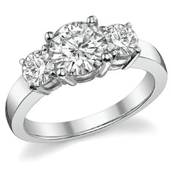 1.9ct (7mm,4.5mm) Round Brilliant Moissanite Three Stone Ring