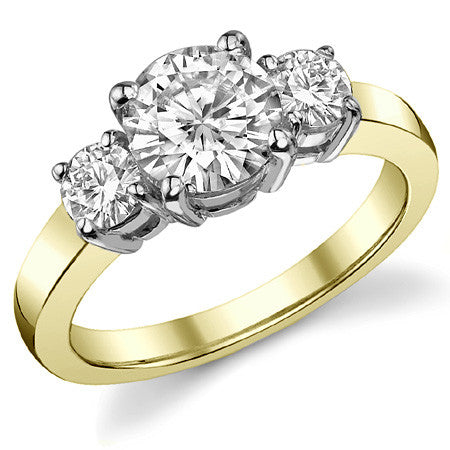 1.75ct (7mm,4mm) Round Brilliant Moissanite Three Stone Ring