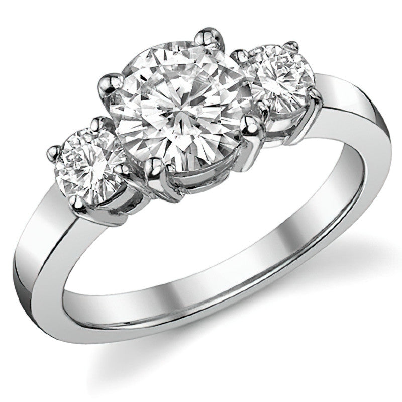 1.75ct (7mm,4mm) Round Brilliant Moissanite Three Stone Ring
