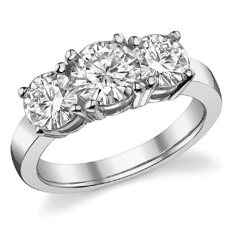 2.5ct (6.5mm,6mm) Round Brilliant Moissanite Three Stone Ring