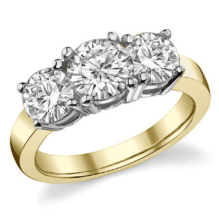 2.5ct (6.5mm,6mm) Round Brilliant Moissanite Three Stone Ring