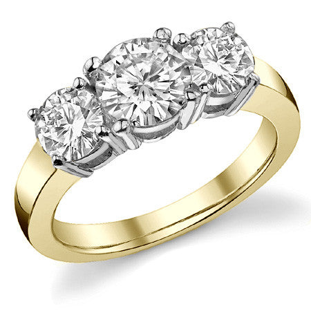 2.0ct (6.5mm,5mm) Round Brilliant Moissanite Three Stone Ring