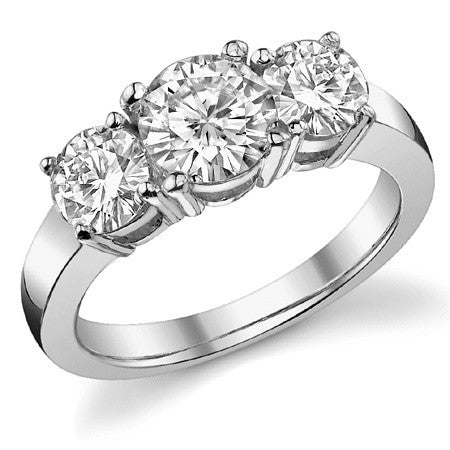 2.0ct (6.5mm,5mm) Round Brilliant Moissanite Three Stone Ring