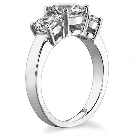 2.0ct (6.5mm,5mm) Round Brilliant Moissanite Three Stone Ring