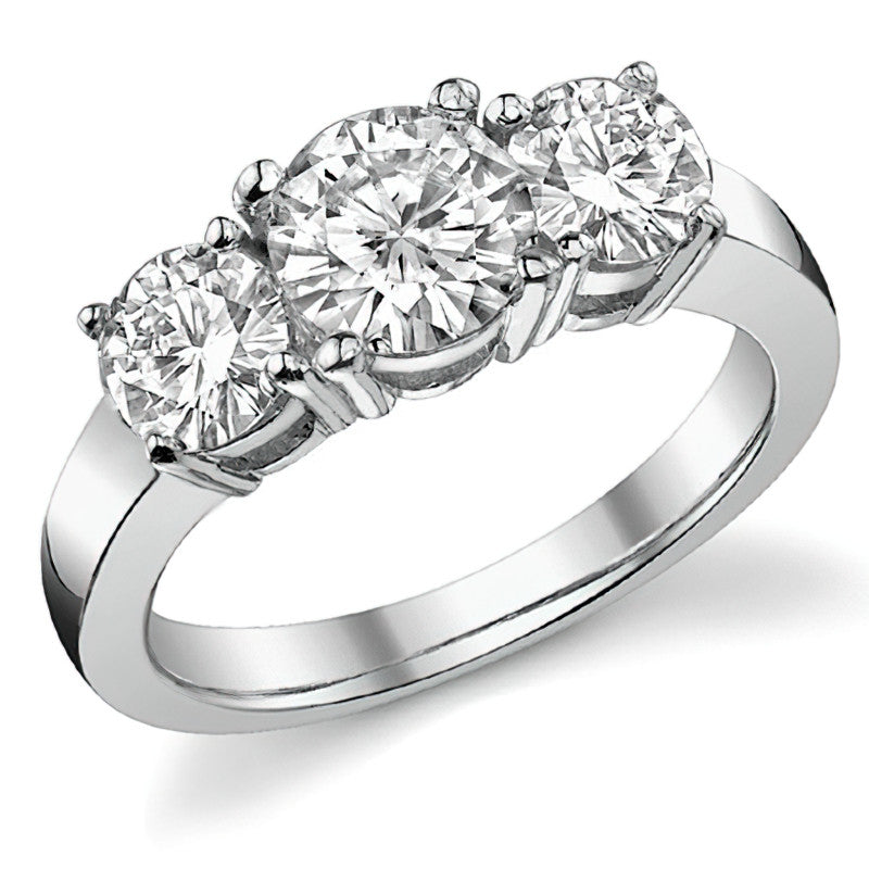 2.0ct (6.5mm,5mm) Round Brilliant Moissanite Three Stone Ring