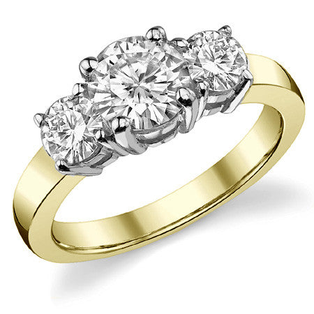 1.7ct (6.5mm,4.5mm) Round Brilliant Moissanite Three Stone Ring