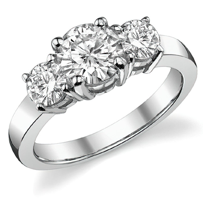 1.7ct (6.5mm,4.5mm) Round Brilliant Moissanite Three Stone Ring